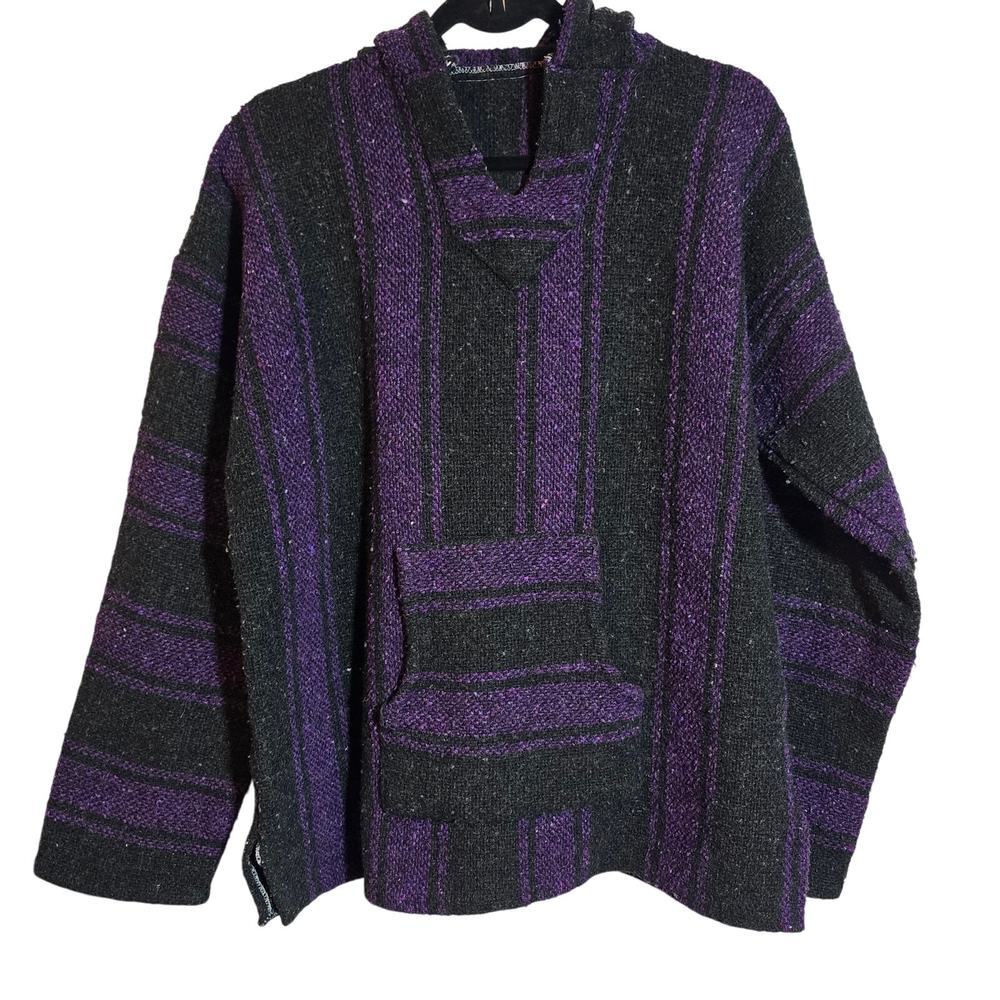 Mexican Aztec Burlap‎ Drug Rug Hoodie Sweatshirt Burlap Women's Purple & Black